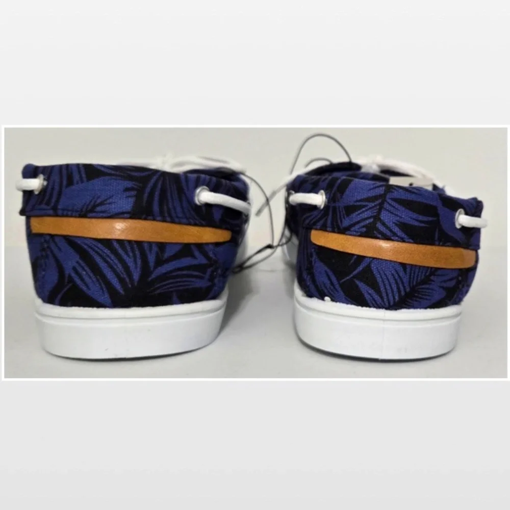 New Falls Creek Shoes Mens Size 13 Boat Black & Blue Leaf Casual Slides NWT